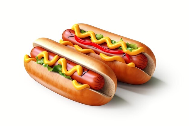 3D hotdogs on white background Generative AI