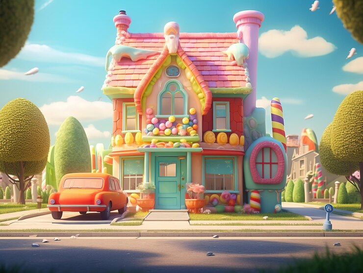 Фотография 3d дом персонаж счастливый дом 3d сладкий дом