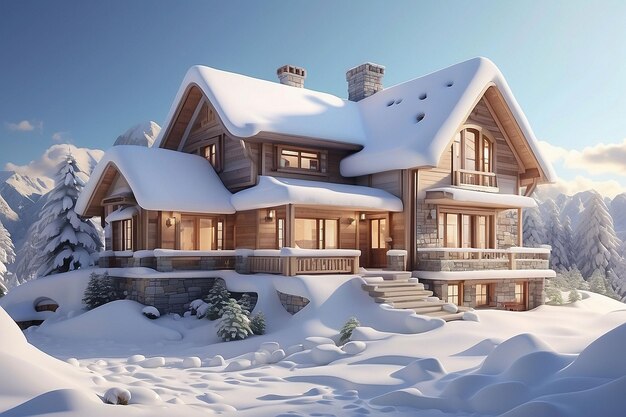 3d house covered with snow