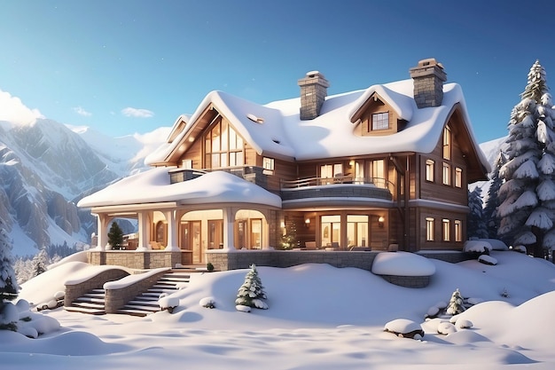 3d house covered with snow