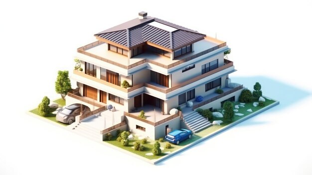 Photo 3d house icon modern home design architecture concept