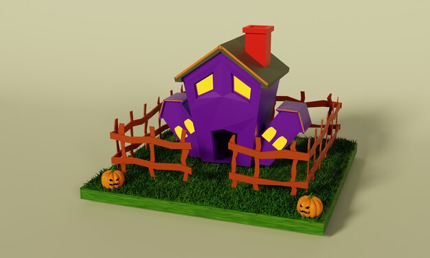 ハロウィーンシーズンの3D家のイラストデザイン