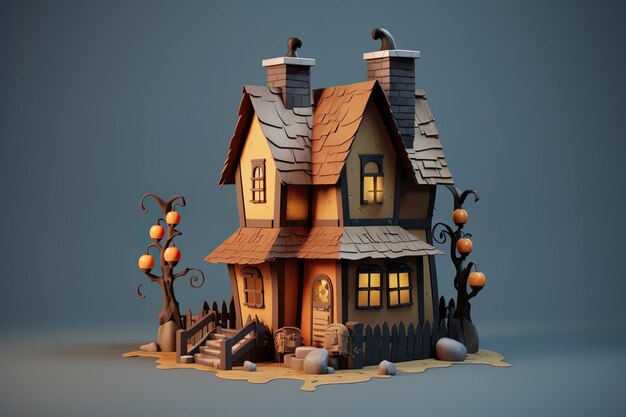 3d house illustration design for halloween season