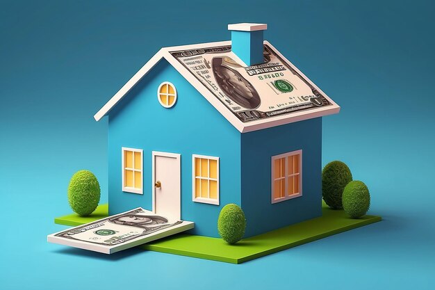 3D House Symbol with Dollar Icon Real Estate Home and Mortgage Concept Smart Home Real Estate Value Trendy and Modern Vector in 3D Style