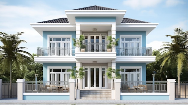 3d 집 템플릿 3층 집 앞은 사실적인 렌더링 스타일로 연한 흰색