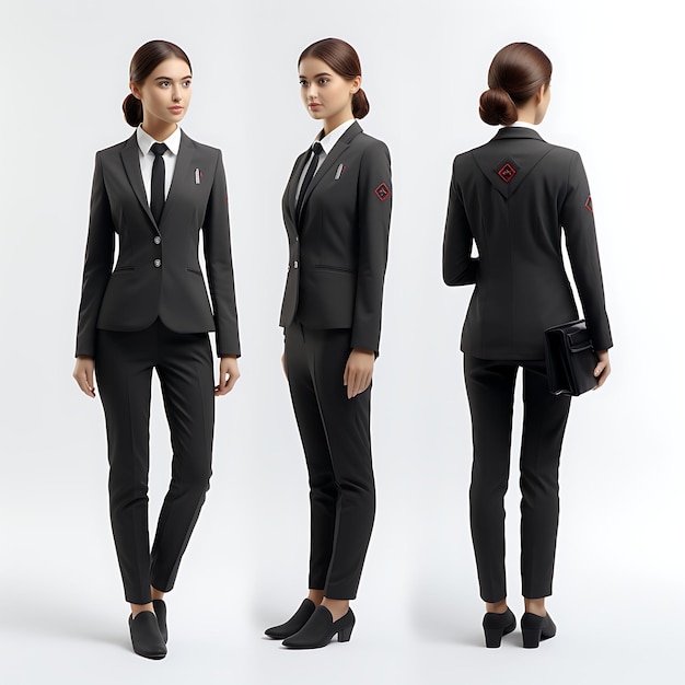 3D of Housekeeping Manager Uniform With Hotel Logo Presentin Character Turnaround On White BG