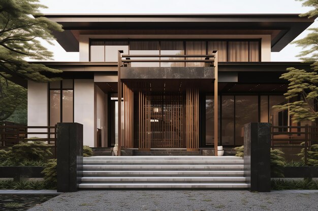 3D huis exterieur design met japanse stijl