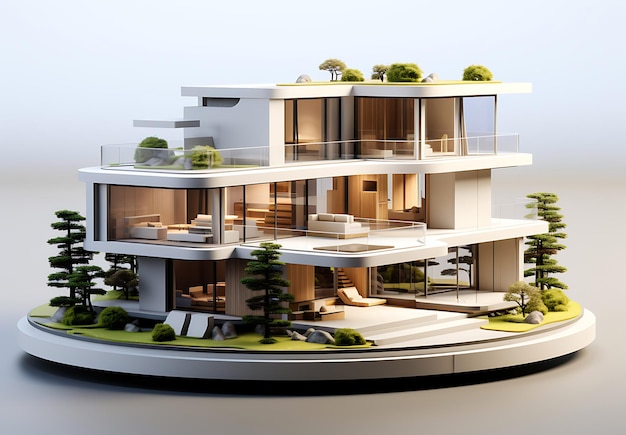 3D-huismodel op witte achtergrond