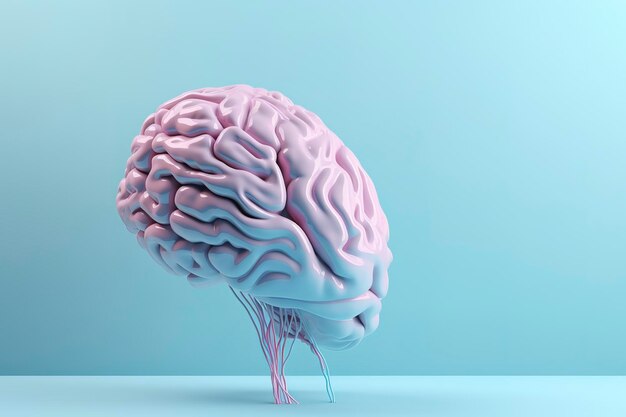 3d human brain pastel colors on blue background Generative AI