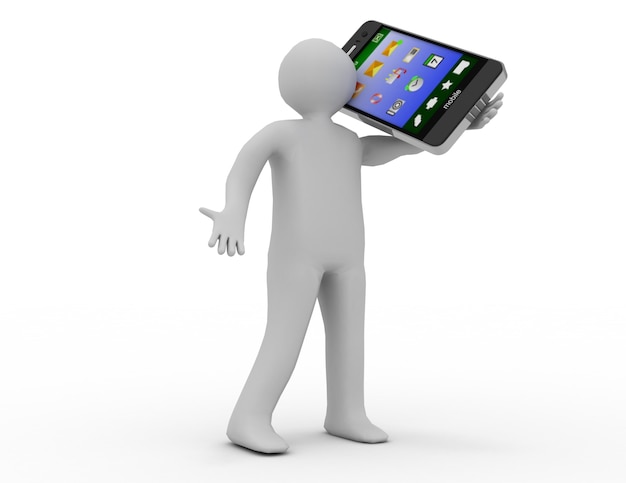 3D human character holding a Smart Phone