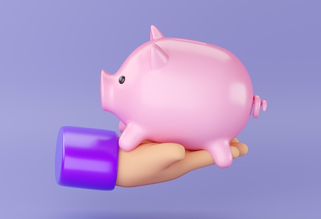 Photo 3d human hand holding piggy bank