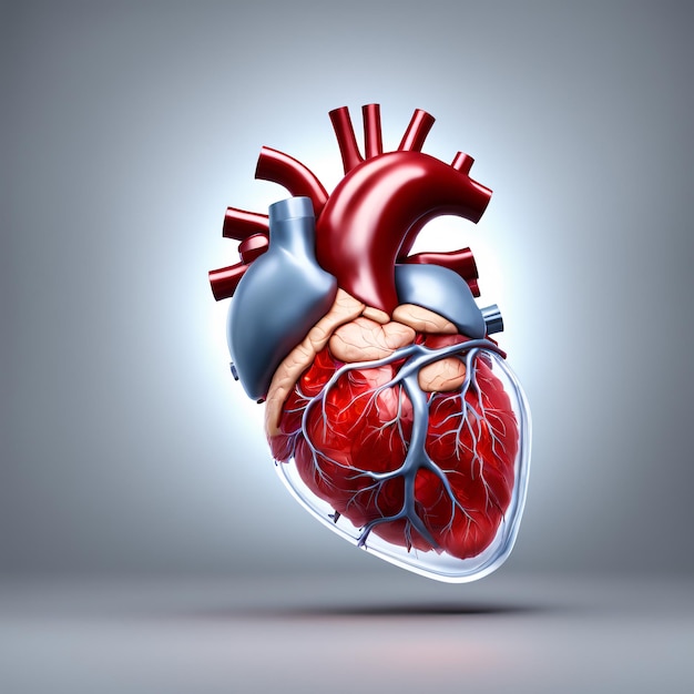 3D Human heart internal organs with blood vessels medical science