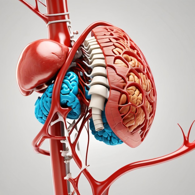 3D Human heart internal organs with blood vessels medical science