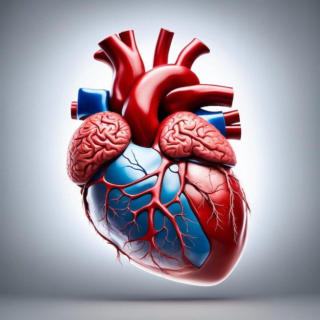 3D Human heart internal organs with blood vessels medical science