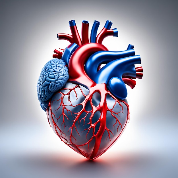 3D Human heart internal organs with blood vessels medical science