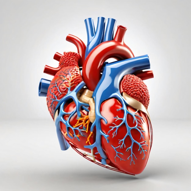 3D Human heart internal organs with blood vessels medical science