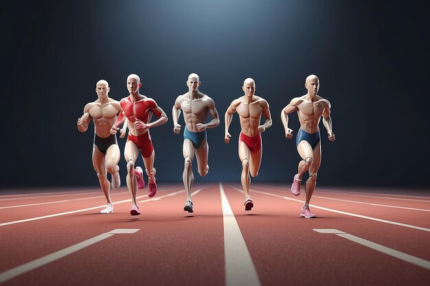 3d humans crossing the finishing line This is a 3d render illustration