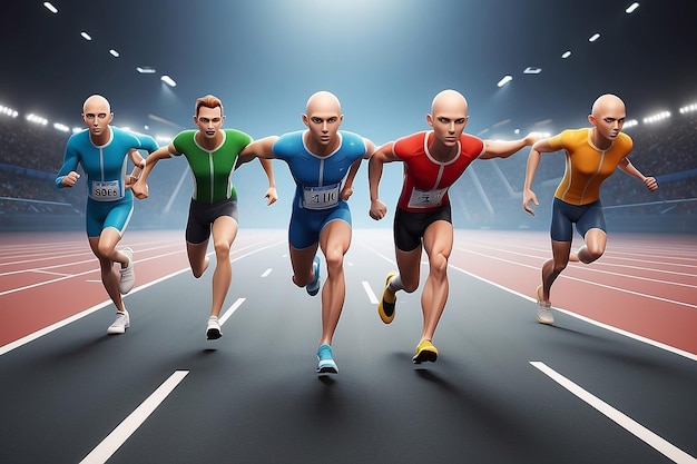 3d humans crossing the finishing line This is a 3d render illustration