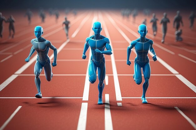 3d humans crossing the finishing line This is a 3d render illustration