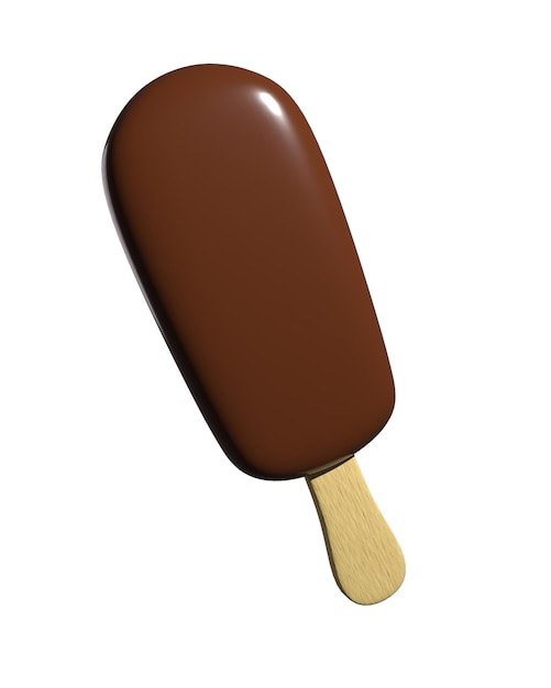 3D ice cream in chocolate on a stick isolated on white 3D rendering