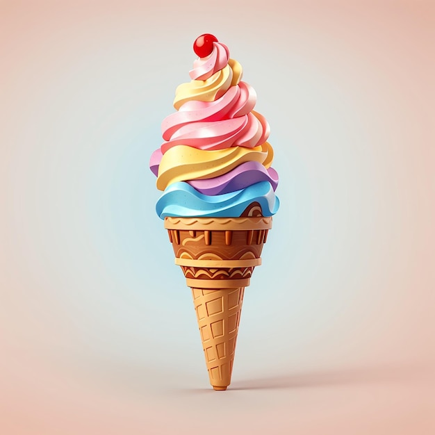 3Dアイスクリームコーン ディスカバリー ベクトルアイコン イラスト 飲み物 食品 アイコン 孤立したフラットベクトル