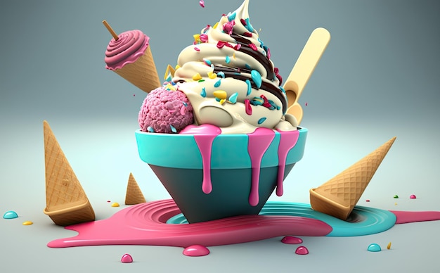 Photo 3d ice cream delicious hd render cool color