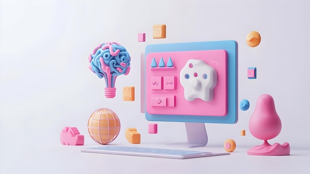 3D Icon as AI algorithm and content creation concept as An AI algorithm icon paired with a content c