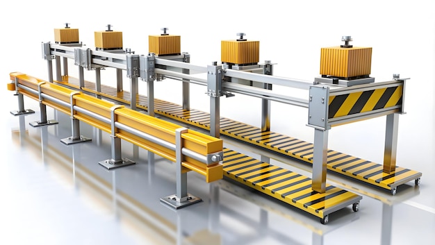 Photo 3d icon as safety barrier and assembly line concept as a safety barrier paired with an assembly line
