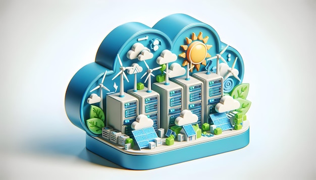 Photo 3d icon as sustainable servers cloud services that run on clean energy ensuring a greener future in