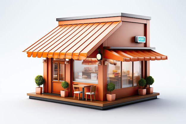 3d icon cafe shop mini food store 3d illustration