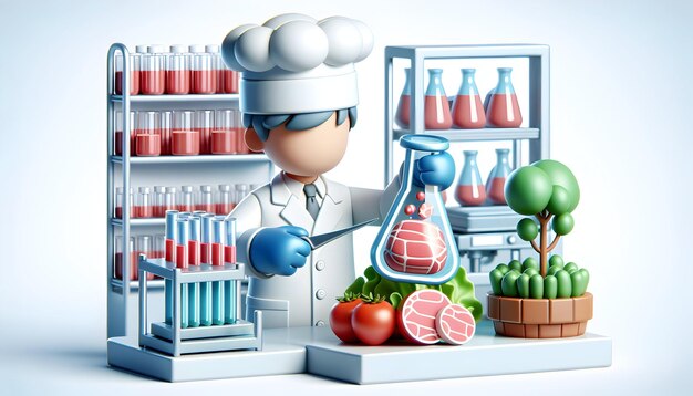 3D Icon of a Chef Scientist Experimenting with Plantbased Meat Alternatives in a Culinary Lab Cand