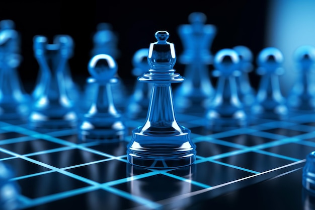 3D icon chess pieces on board represent strategy