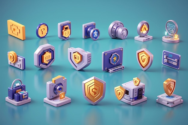 3d icon cyber security collection paper icons set money guarantee phone icon firewall