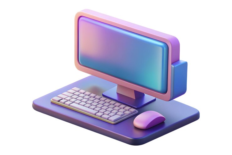 Photo 3d icon desktop with holographic monitor and keyboard concept as a photo featuring a desktop compute