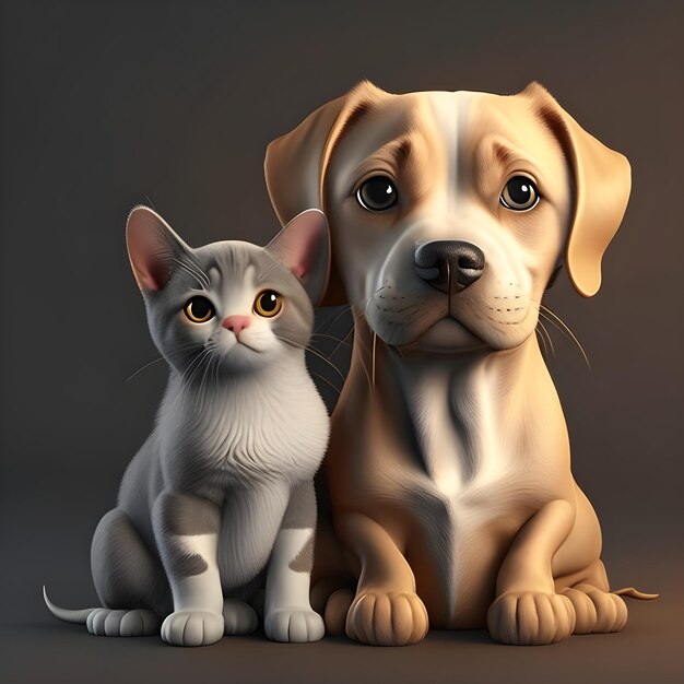 3d icon of a dog and cat