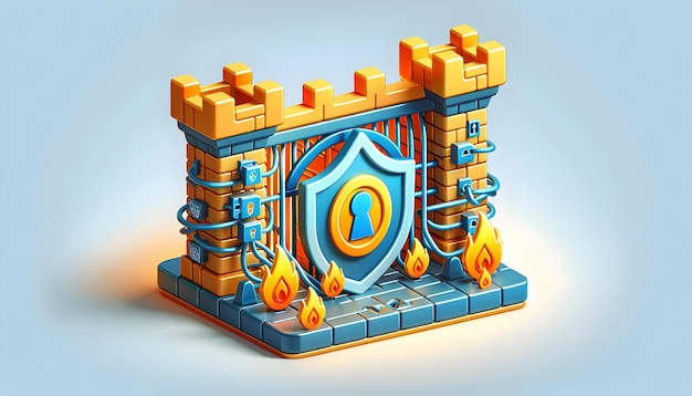 3D Icon Firewall Fortress Impenetrable Network Defense Emblem in Cyber Security Theme op White Ba