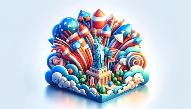 3D Icon Freedom Fireworks A Vibrant Symbol of National Independence in US Independent Day Posters