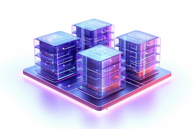 3D Icon of a Futuristic Data Center with Digital Interconnectivity