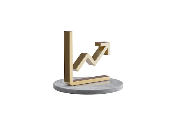 3D icon on isolated white surface. Shiny golden icon on marble cylinder. 3D render of modern icon - charts