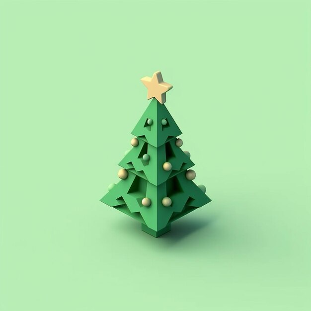 3d icon light green christmas tree on a green solid background