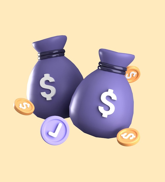 Photo 3d icon of a money bag and a stack of gold coins concept of business financial investment