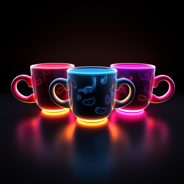 Foto icona 3d di coppe da gioco a luce al neon su sfondo scuro ai generativa