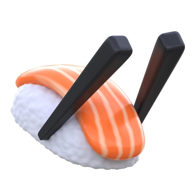 3d-icon Nigiri Sushi met eetstokjes 3d-illustratie 3d-element 3d-rendering Grafische elementen