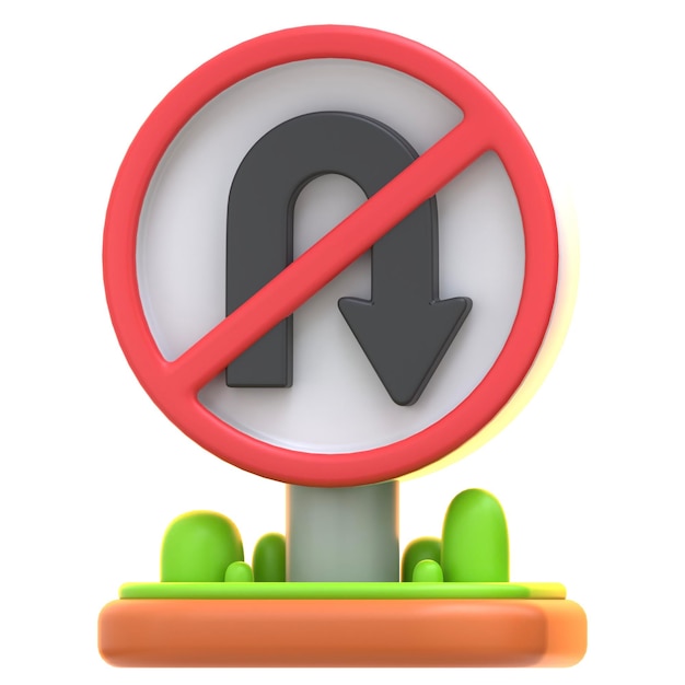 3D-икона No U Turn Sign 3D-иллюстрация 3D-элемент 3D-рендеринг Графические элементы элемент дизайна