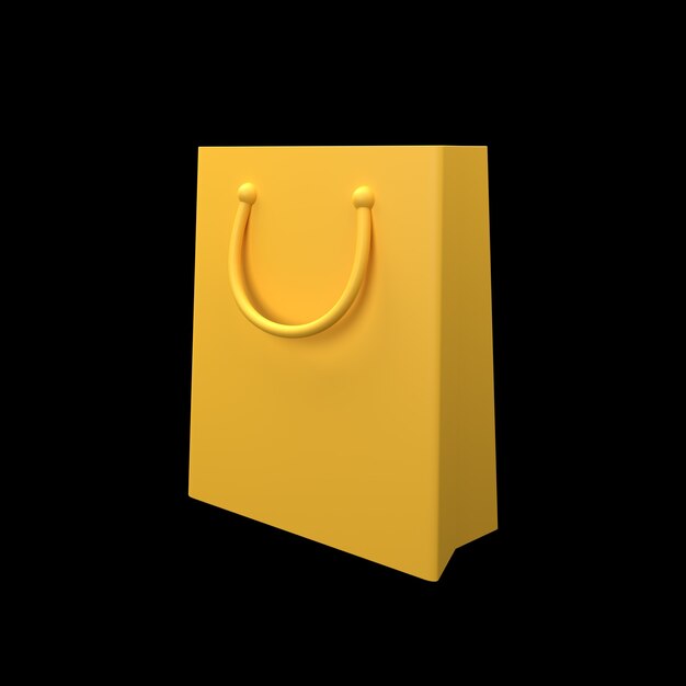 3D icon of paper shopping bag isolated on black background. Shopping bag 3d icon isolated on black