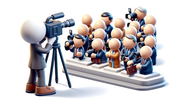 3D Icon Photojournalist Documenting Political Rally in Candid Daily Environment Isolated White Ba