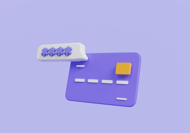 Photo 3d icon render illustration of credit card with padlock payment protection concept secure credit card transaction debit credit card lock card business finance secure payment online payment