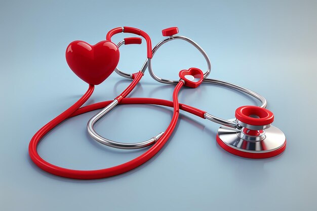 3d icon render of stethoscope and heart shape