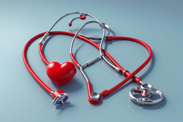 3d icon render of stethoscope and heart shape