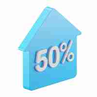 Photo 3d icon rendering of house and discount promotion isolated background